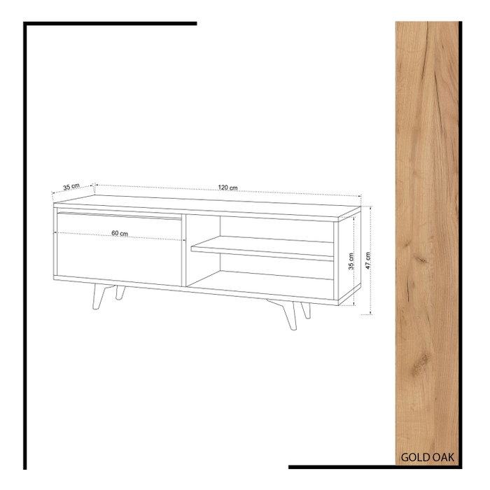Hanah Home Soporte para TV Roble y Blanco 120x47x35 cm, Tablero de Partículas Recubierto de Melamina, Mueble TV Moderno para Salón con Estantes